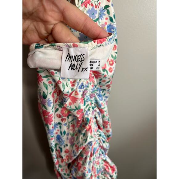 Princess Polly Floral Halter Open Back Deep V Neck Womens Mini Dress 6 - Picture 8 of 8